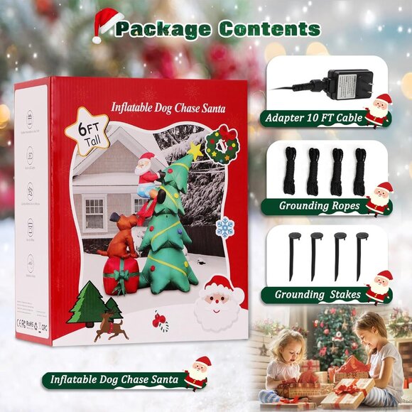 🆕6FT Christmas Inflatables Dog Chase Santa Winter Holiday Outdoor Decorations - Picture 9 of 9